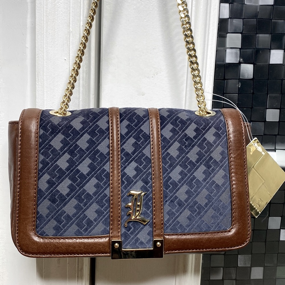 L.A.M.B. NWT Allesandia brown blue leather shoulder bag Gwen Stefani No Doubt